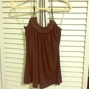 Brown beaded halter top tank